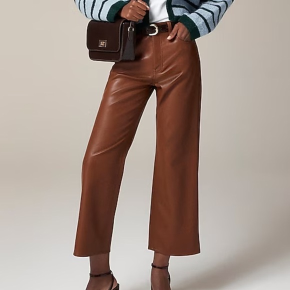 J. Crew Slim wide-leg pant in faux leather in brown sugar size 26 NWT BU138 - Picture 1 of 13